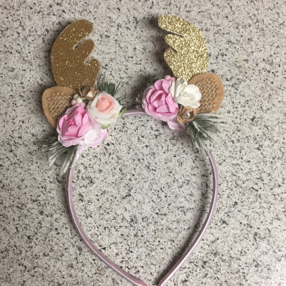 Gold glitter woodland mini fawn floral headband